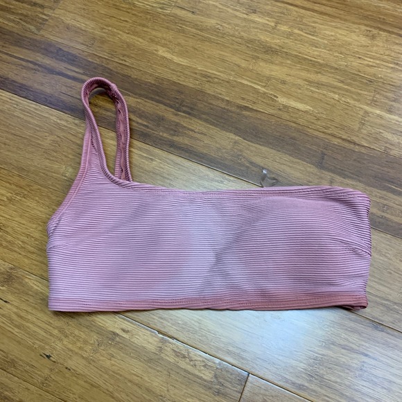 Garage One Shoulder Swim‎ Top Womens Medium Ribbed Texture Mauve Pink Swimsuit - Picture 1 of 4
